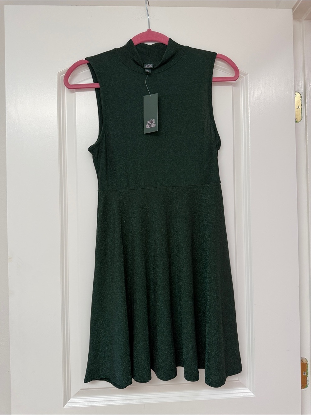 Wild Fable Forest Green Sleeveless Mock Neck Fit-and-Flare Dress